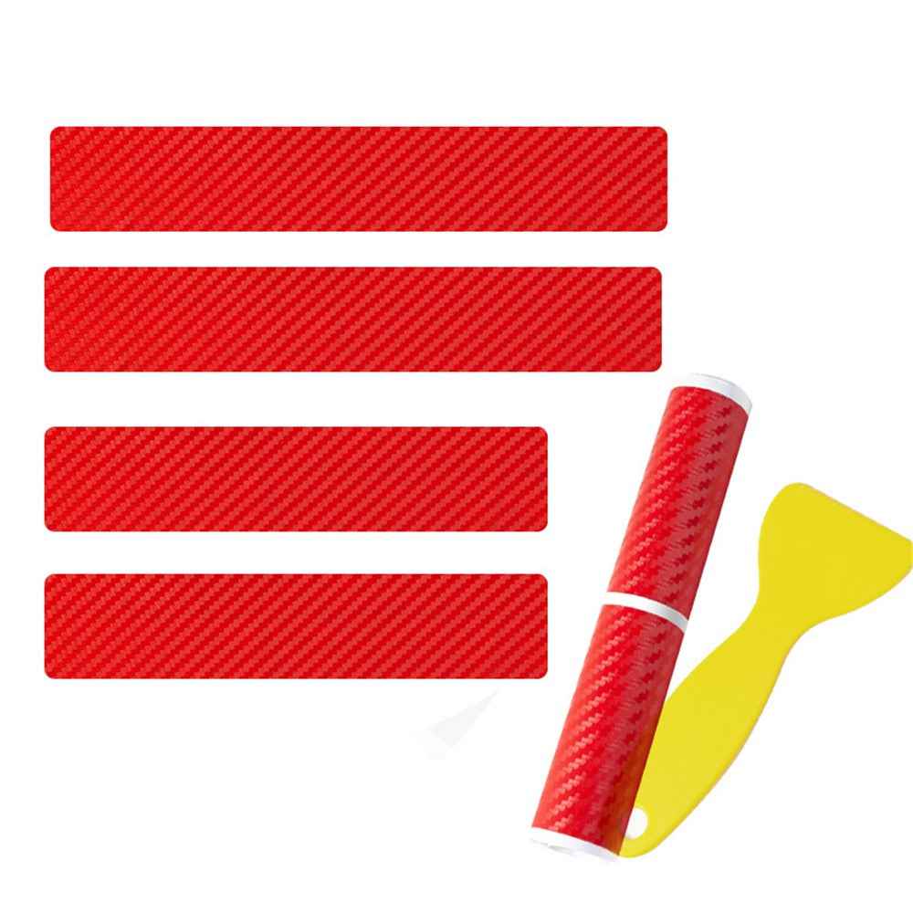 1304 4Pcs / Set Universal Car Door Sill Decorative Sticker Anti-scratch PVC Carbon Fiber Texture Decals - Red