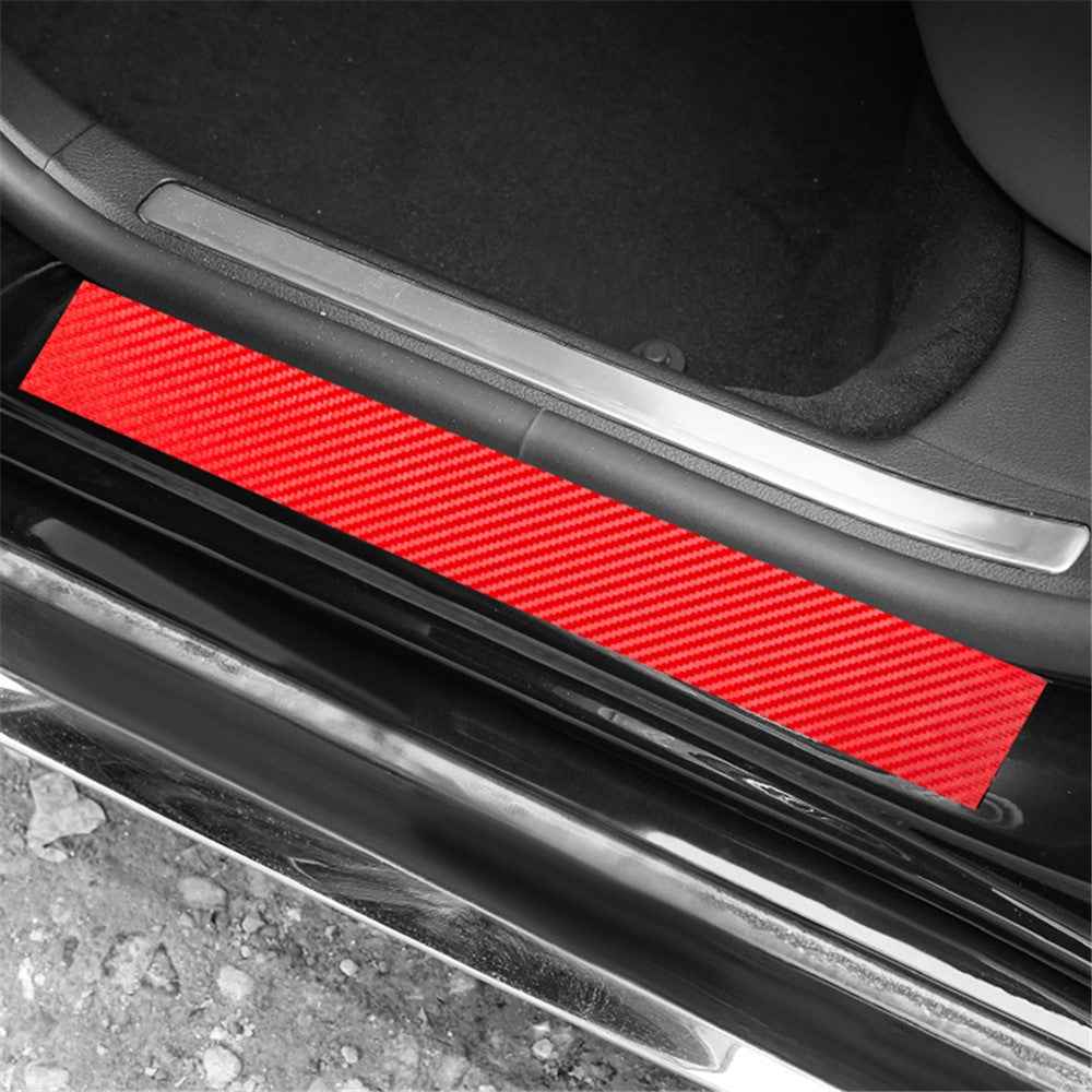 1304 4Pcs / Set Universal Car Door Sill Decorative Sticker Anti-scratch PVC Carbon Fiber Texture Decals - Red