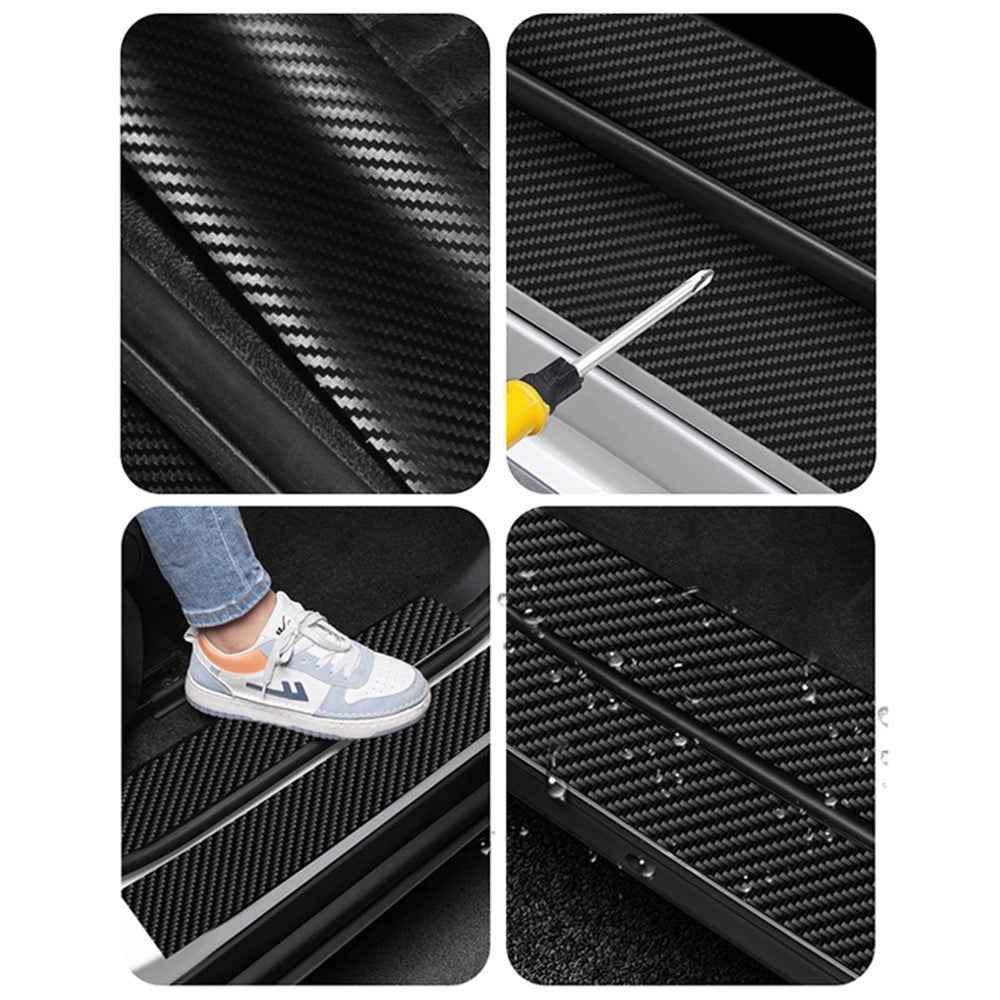 1304 4Pcs / Set Universal Car Door Sill Decorative Sticker Anti-scratch PVC Carbon Fiber Texture Decals - Red