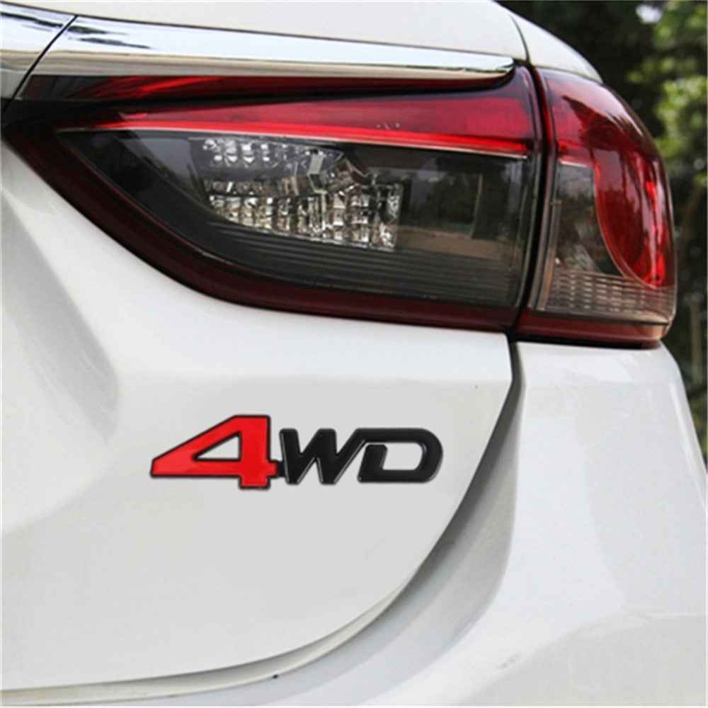 Aluminum Alloy Car Badge Sticker 4WD Letter Decal Universal Car Exterior Sticker - Black+Red