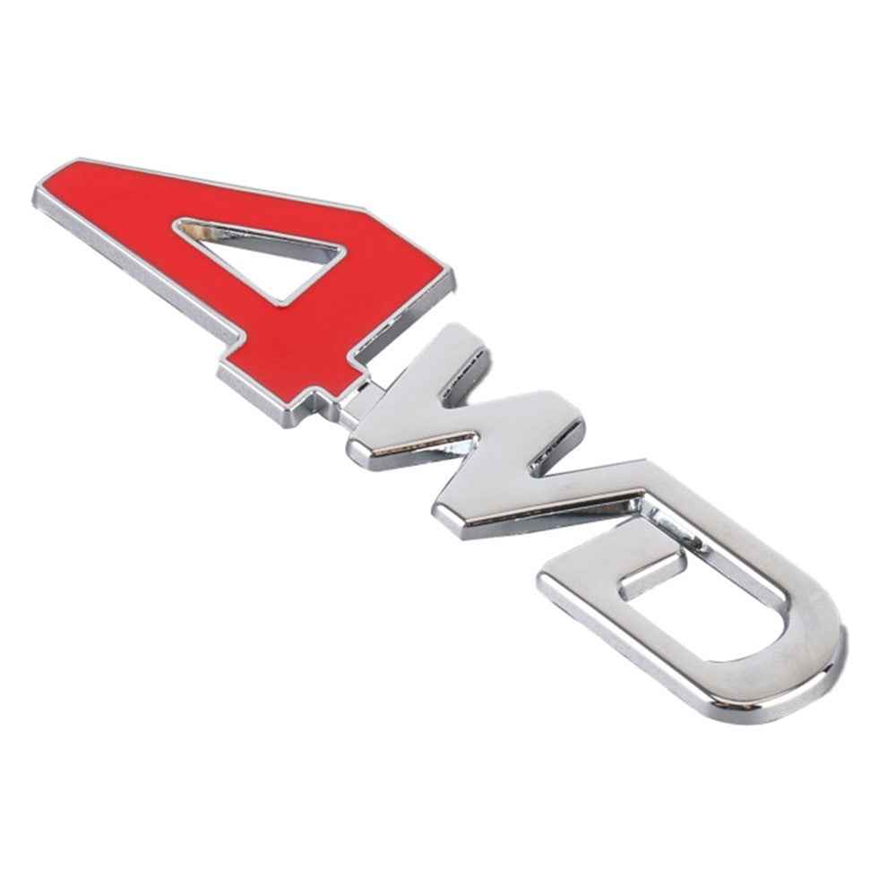 Aluminum Alloy Car Badge Sticker 4WD Letter Decal Universal Car Exterior Sticker - Silver+Red