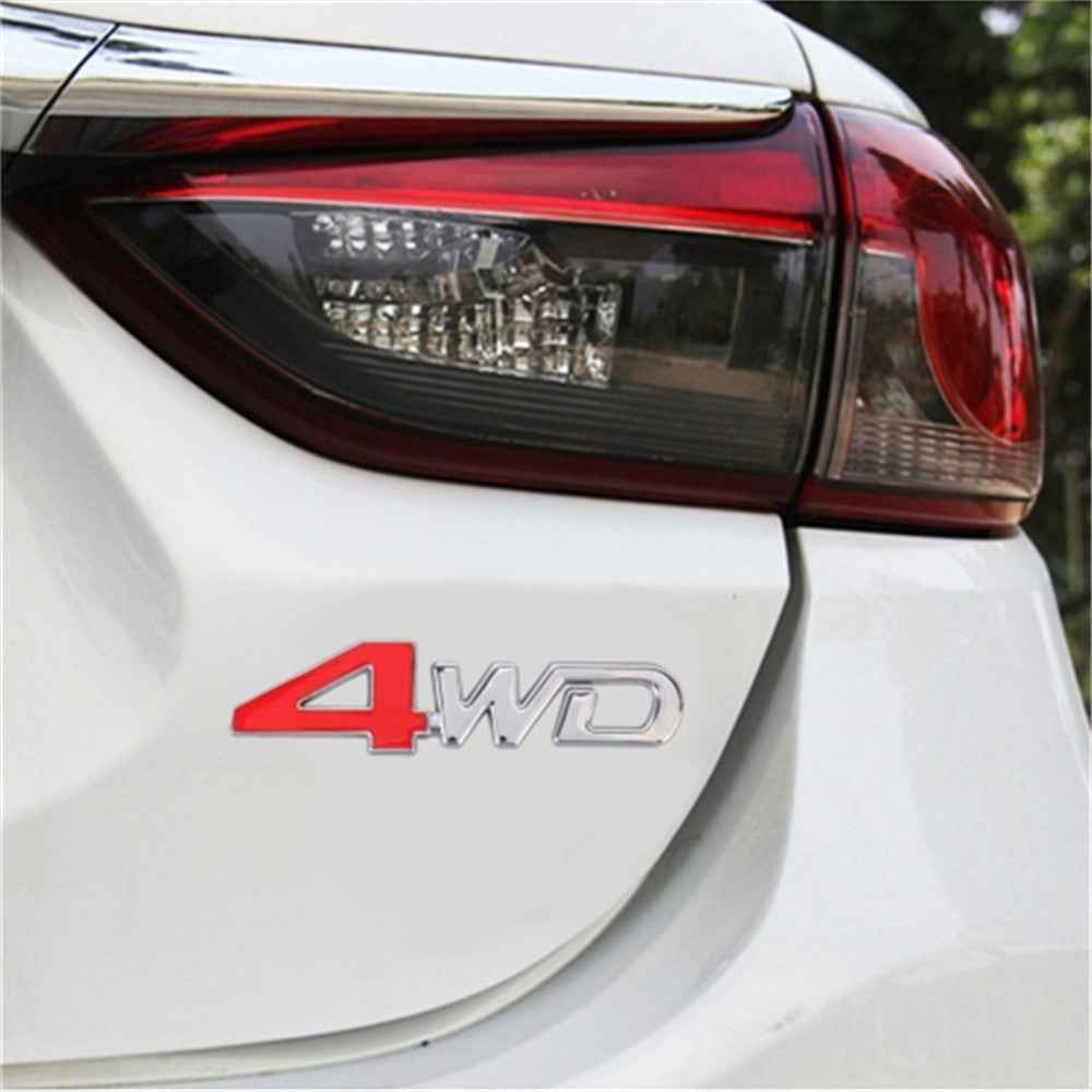 Aluminum Alloy Car Badge Sticker 4WD Letter Decal Universal Car Exterior Sticker - Silver+Red