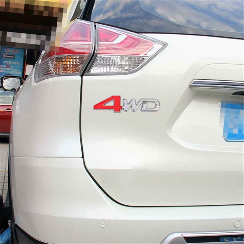 Aluminum Alloy Car Badge Sticker 4WD Letter Decal Universal Car Exterior Sticker - Silver+Red