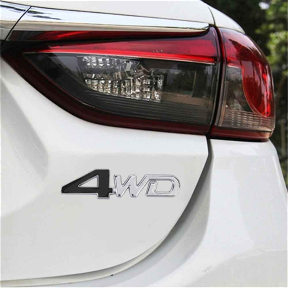 Aluminum Alloy Car Badge Sticker 4WD Letter Decal Universal Car Exterior Sticker - Silver+Black