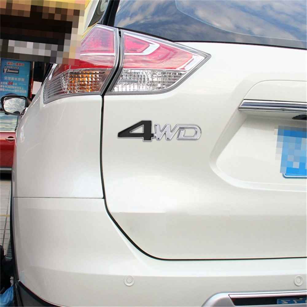 Aluminum Alloy Car Badge Sticker 4WD Letter Decal Universal Car Exterior Sticker - Silver+Black