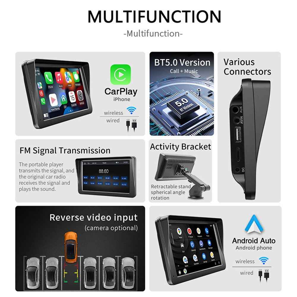 W505D 7.0" HD Touch Display Car Player with 12LED Camera 2.4G / 5G Dual Frequency FM Portable CarPlayer