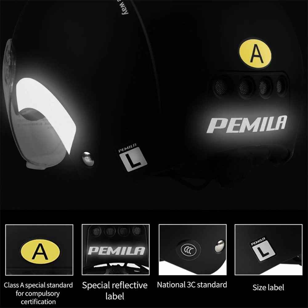 PEMILA V-08 T1 Bike Cycling Helmet Motorcycle Helmet with Clear Visor Panel, Size: L - Light Grey