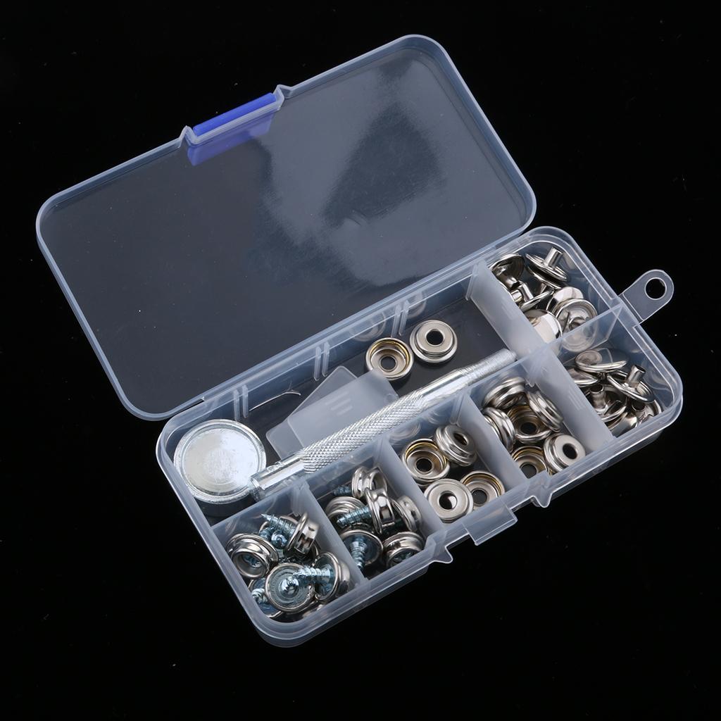 47Pcs Boat Cover Canvas Fastener Snap Button Screw Kit w/ Installation Tool