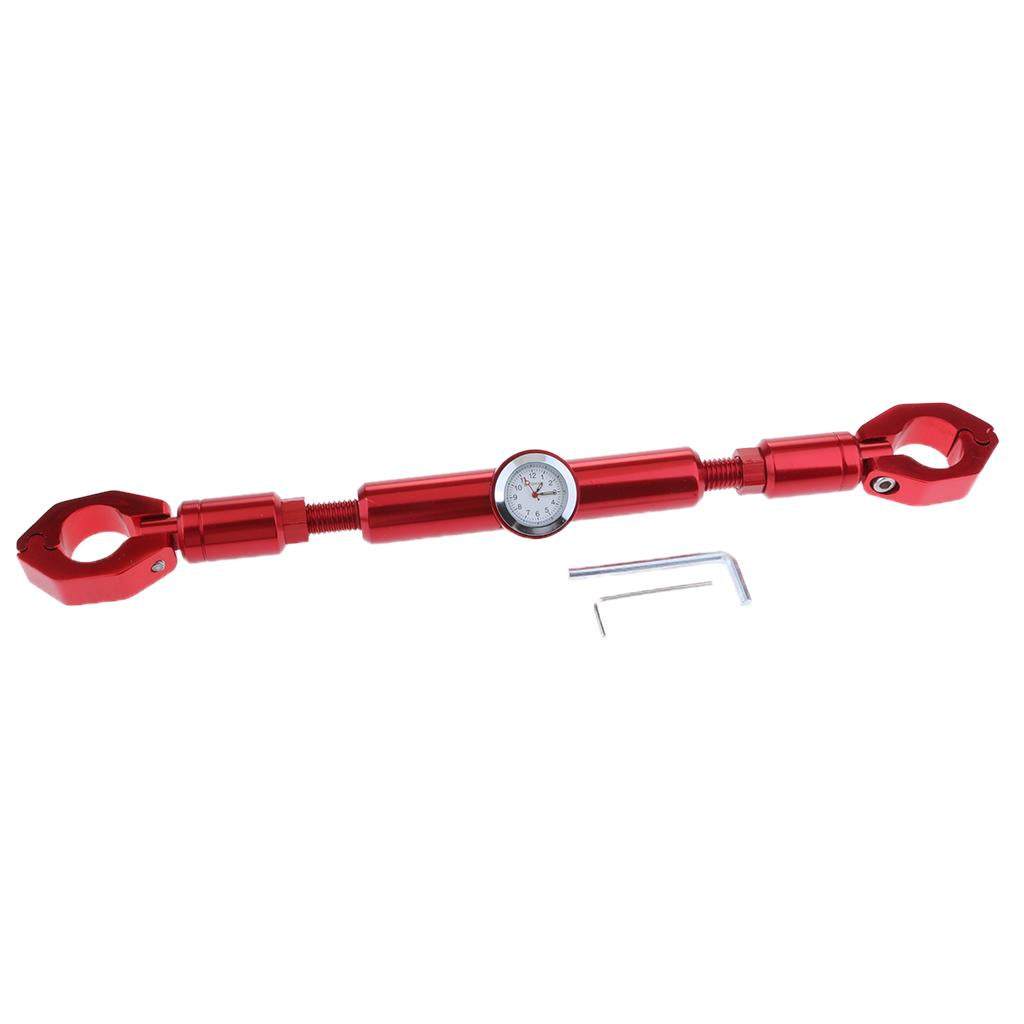Adjustable Motorcycle 7/8" 22mm Handlebar Cross Bar with Clock Red