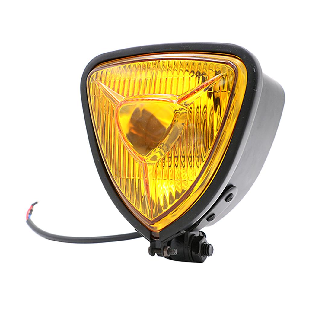 Motorcycle Retro Triangle Headlight Headlamp for Harley Suzuki Honda Black+Yellow