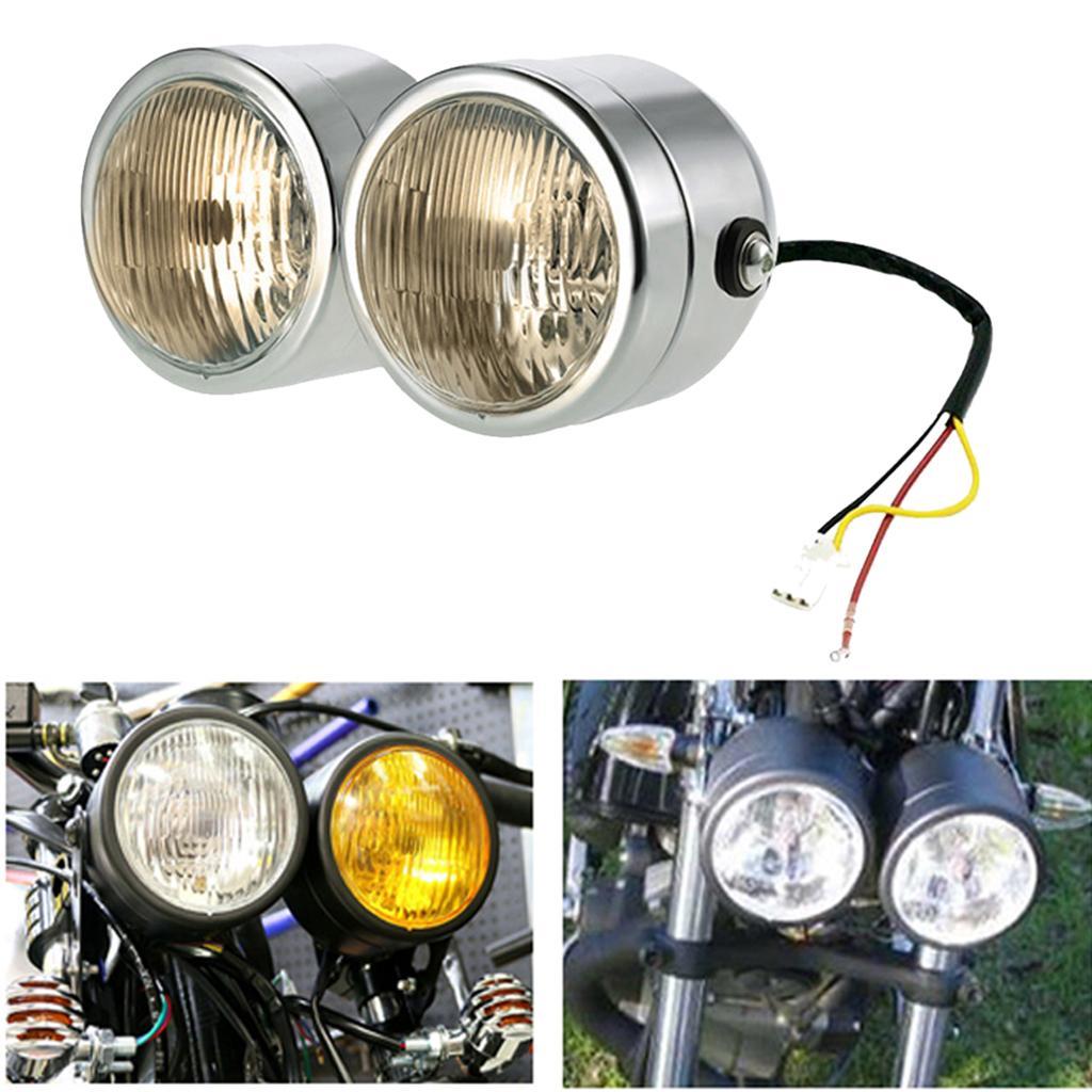 Motorcycle Retro Dual Head Light Smoke Lens for Harley Iron Horse 400 Silver