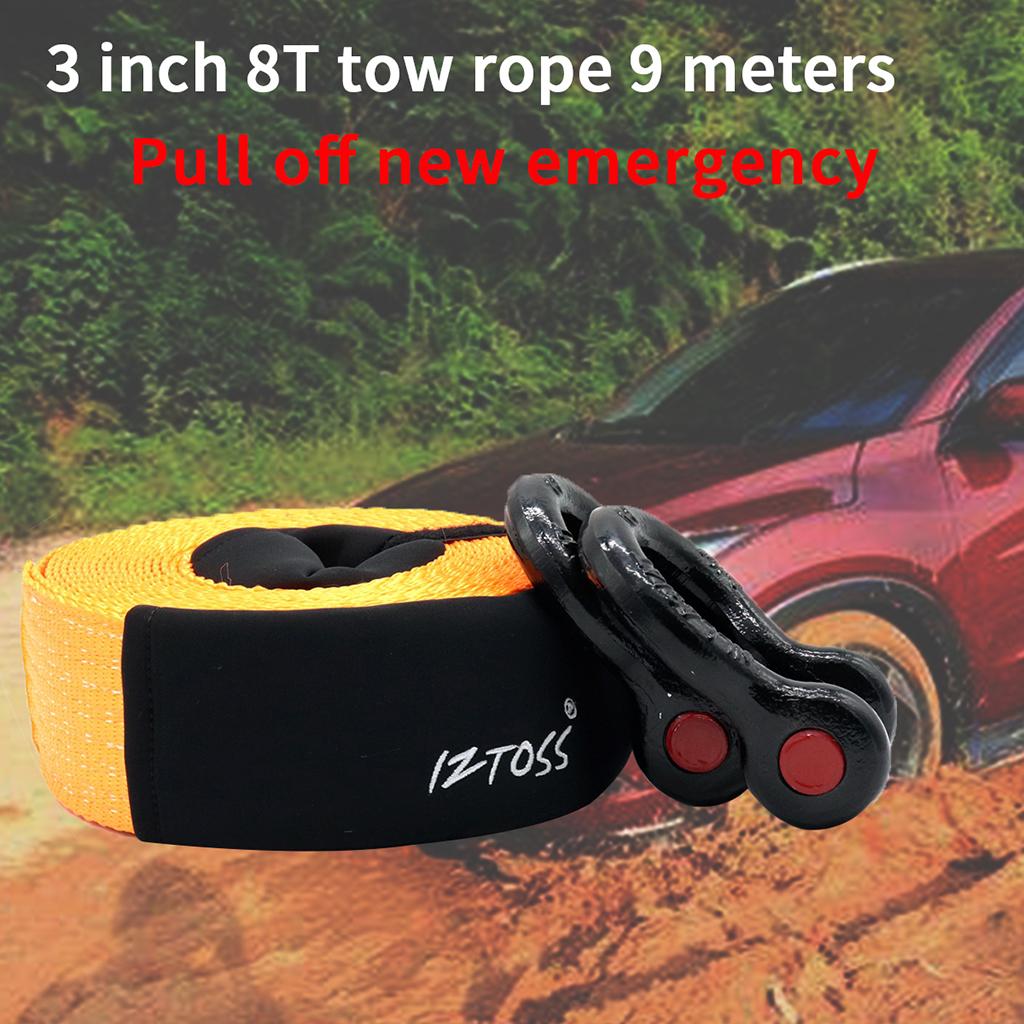 3 8T 9 Meters Heavy Duty Towing Strap Rope Polyester for Vehicle Relief"