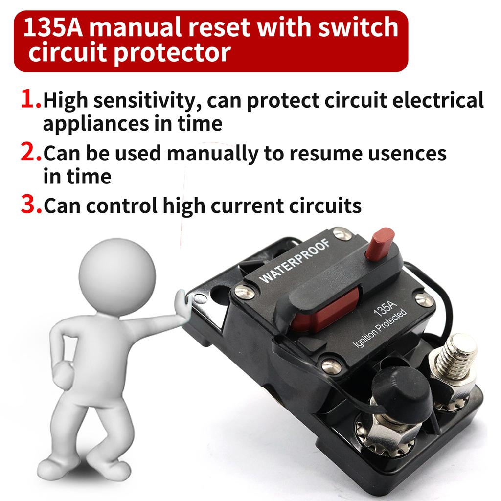 135A Circuit Breaker Switch with Manual Reset Waterproof for Marine Car