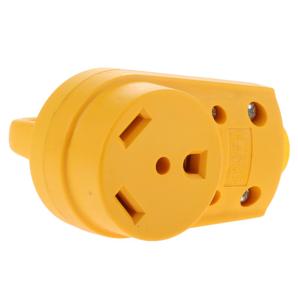 RV Camper 125V 30Amp Replacement Famale Plug Yellow Grip Handle Heavy Duty