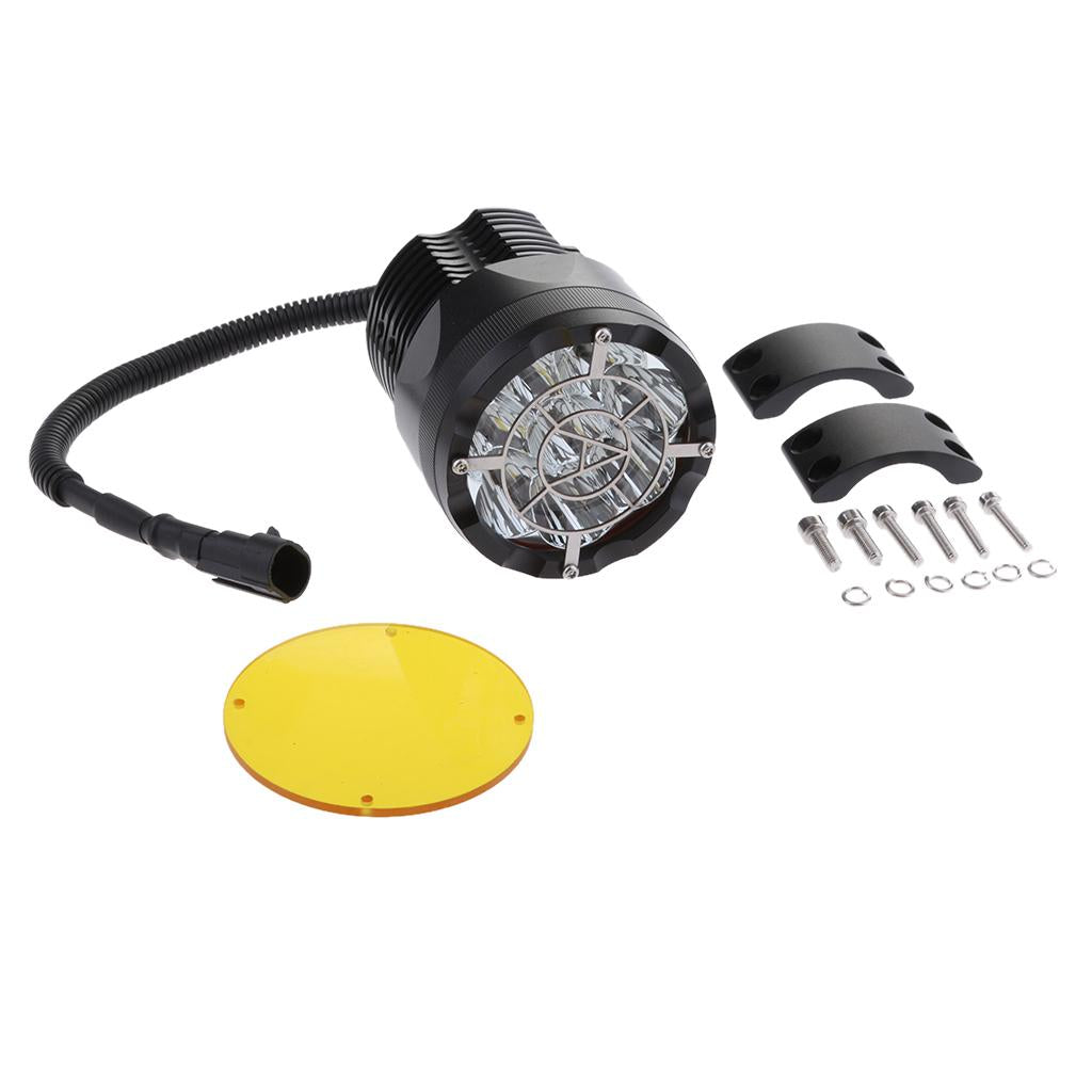Motorcycle LED Headlight Driving Fog Spot Light & Yellow Plate & Bracket