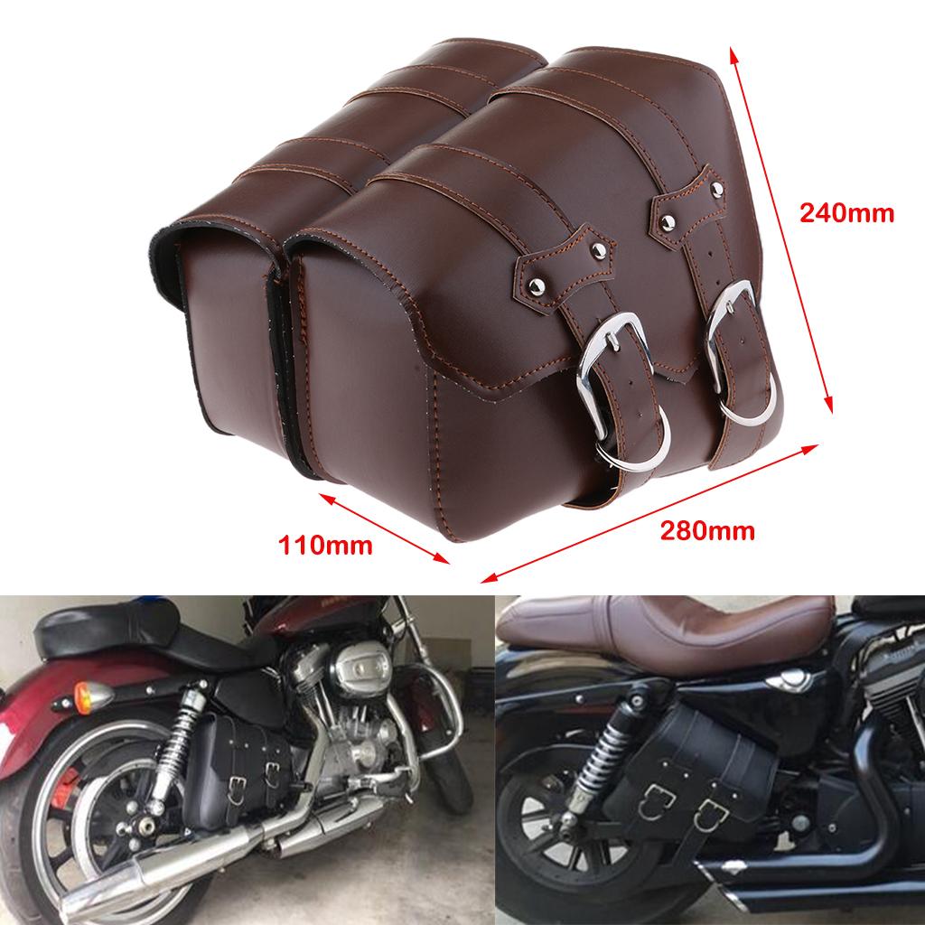 Universal Motorcycle Side Bag Saddle Bags Fork Tool Pouch Storage Luggage Brown