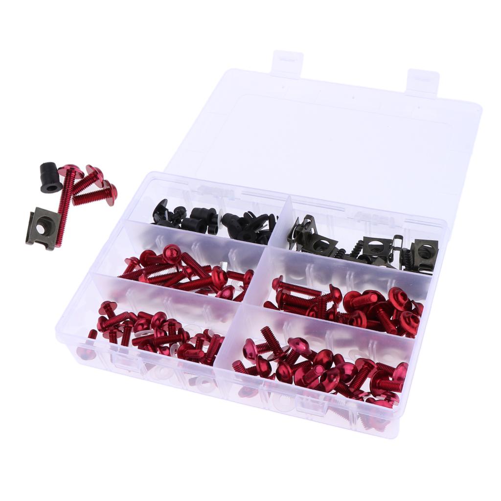 170Pcs Motorcycle Complete Fairing Bolt Kit Fastener Clips Screws Red
