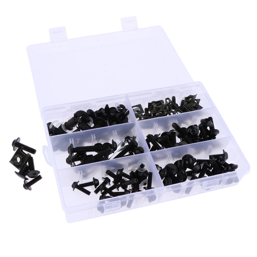 173Pcs Motorcycle Complete Fairing Bolt Kit Fastener Clips Screws Black
