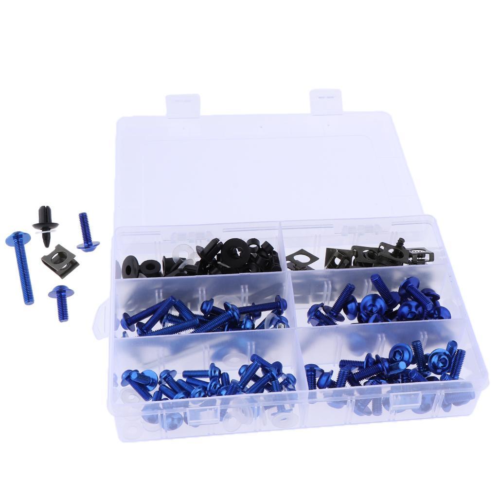 173Pcs Motorcycle Complete Fairing Bolt Kit Fastener Clips Screws Blue