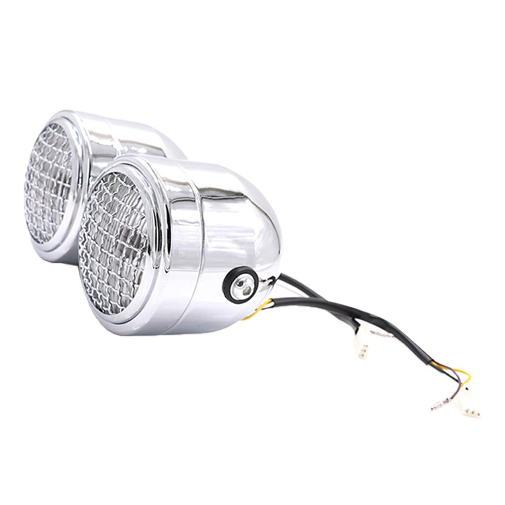 12V 55W Motorcycle Retro Grid Dual Head Light Clear Lens for Harley Silver