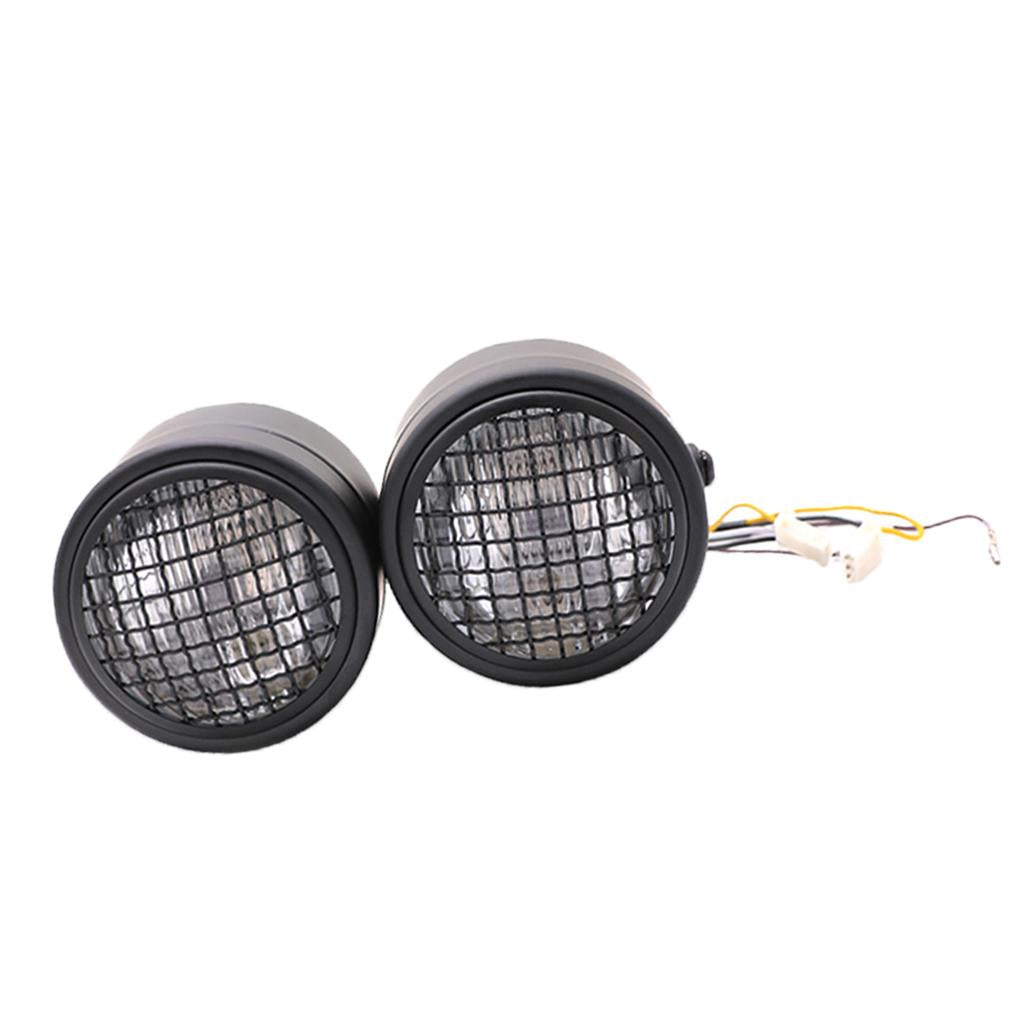 12V 55W Motorcycle Retro Grid Dual Head Light Clear Lens for Harley Black