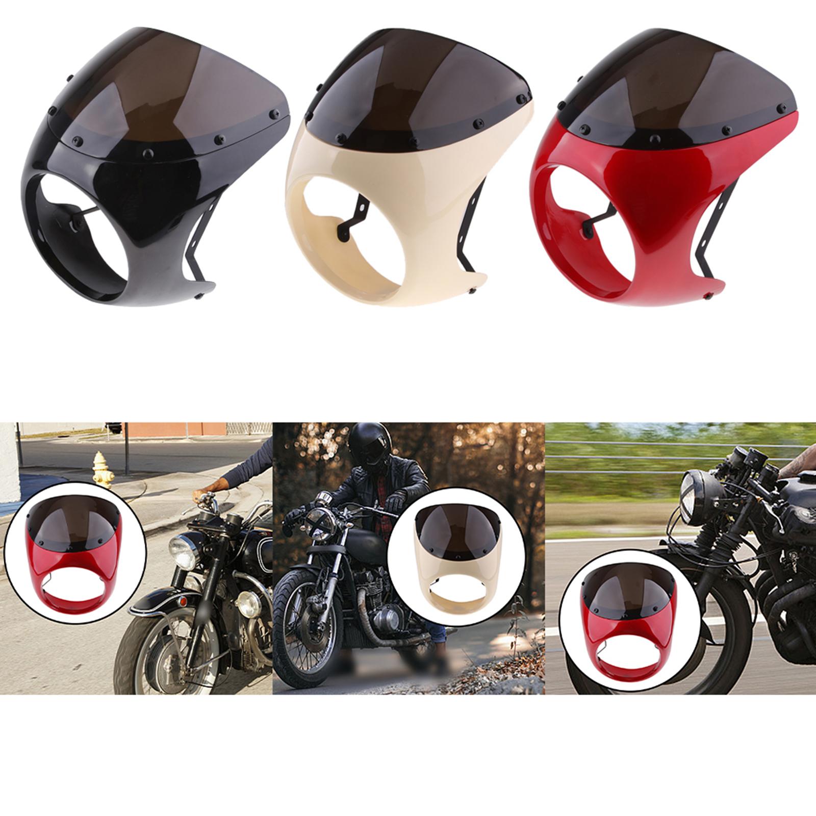 7" Motorcycle Universal Retro Headlight Fairing Wind Screen for Cafe Racer Red
