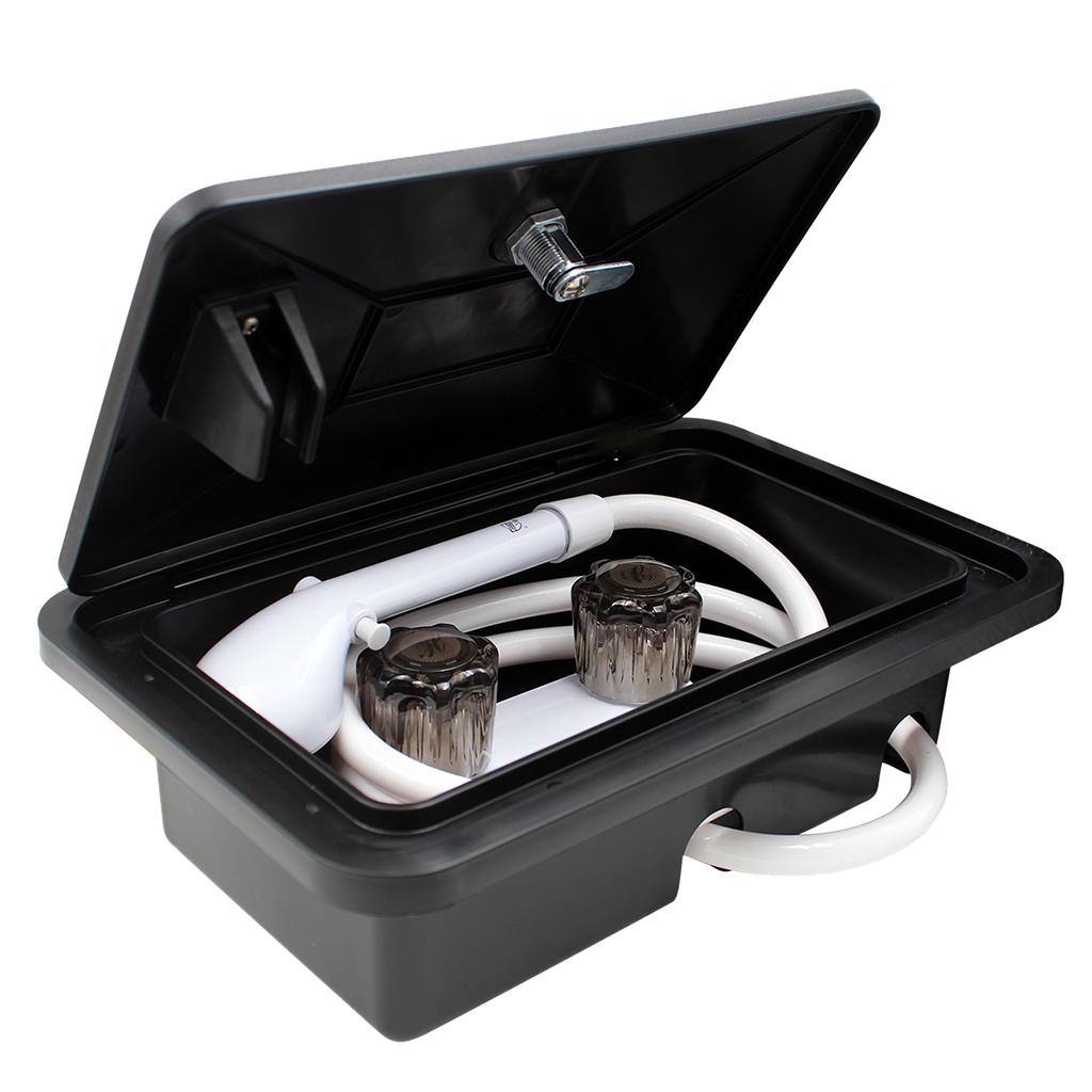 Marine Exterior Shower Box Kit for Lock for RV Includes Hose Black
