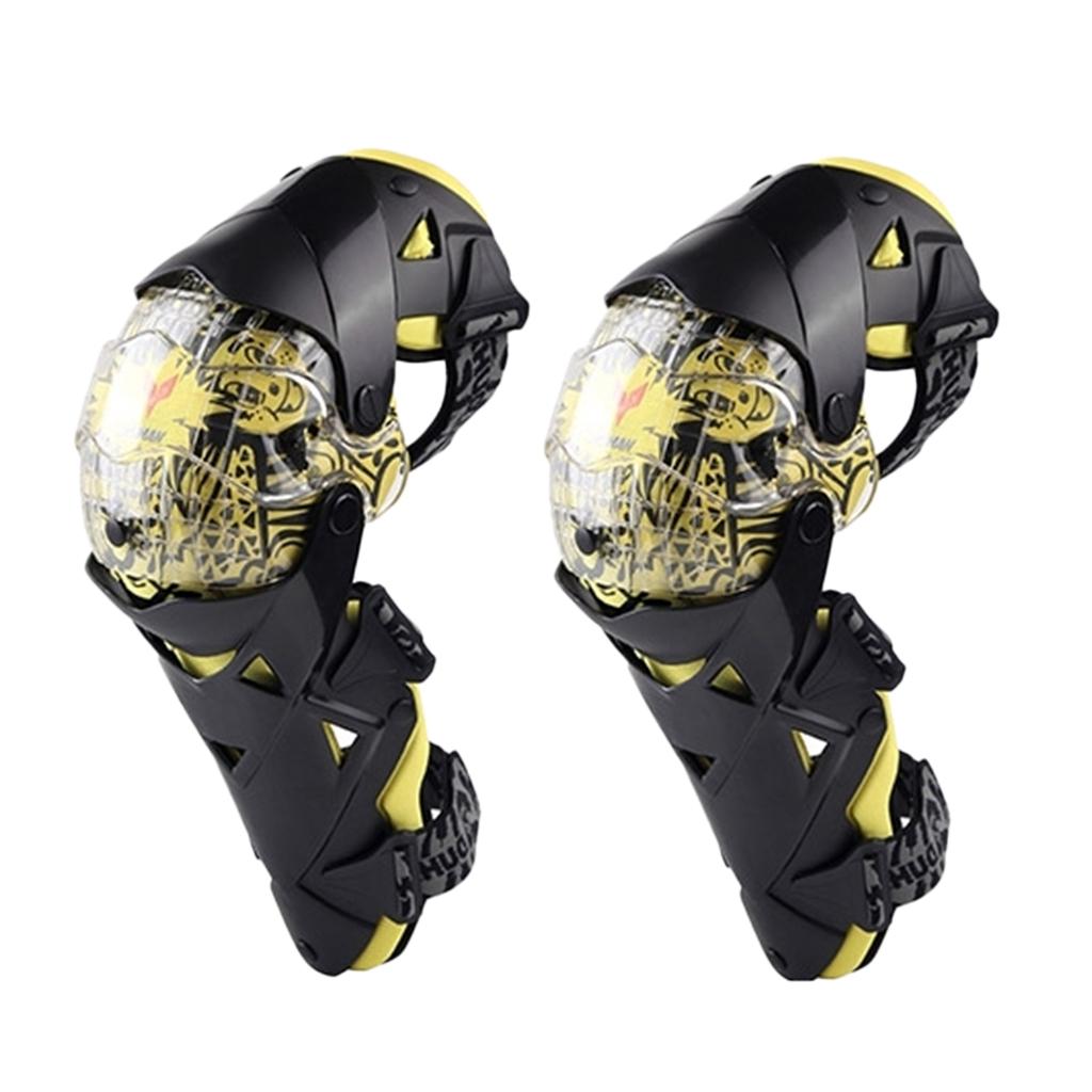 Pair Motorcycle Motocross Body Protective Gear Knee Shin Guard Pad Yellow