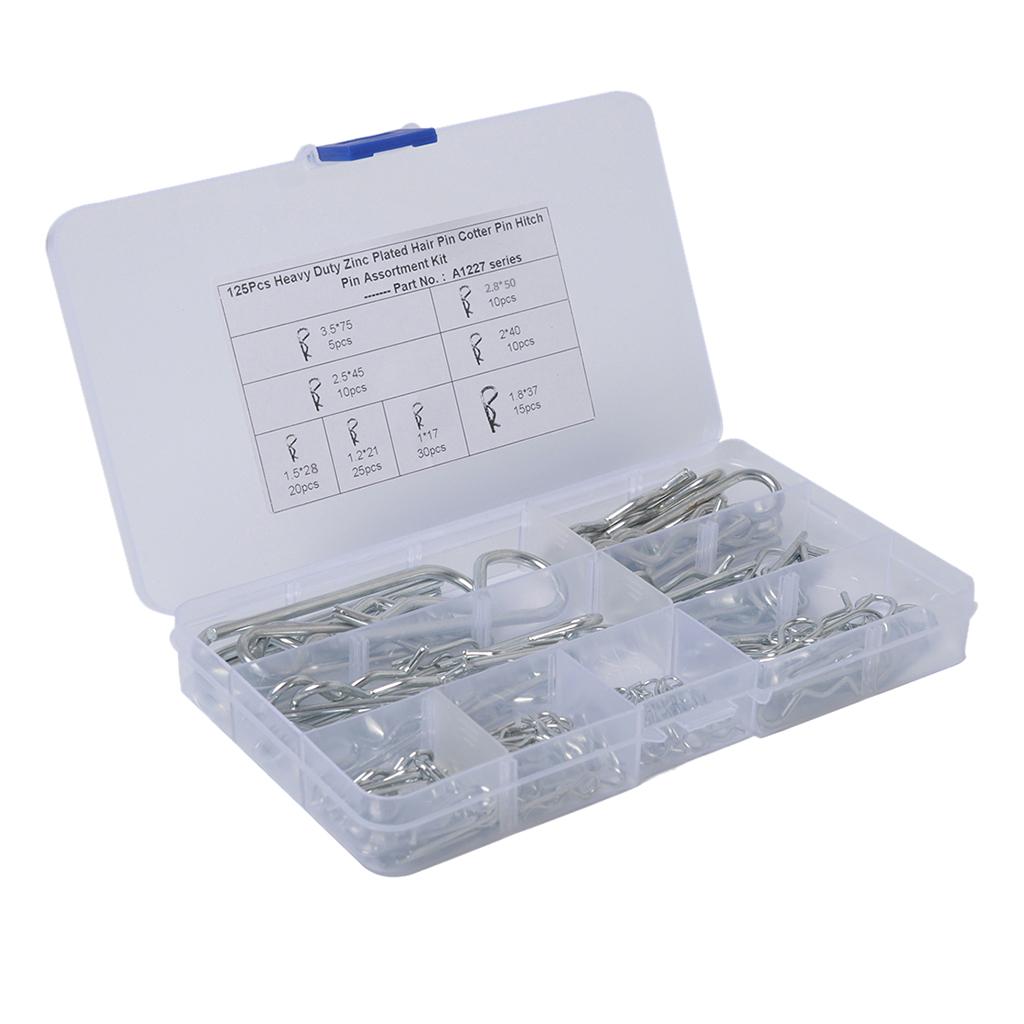125x R Pin Mechanical Hitch Hair Tractor Clip Assortment Kit Case Set Cotter