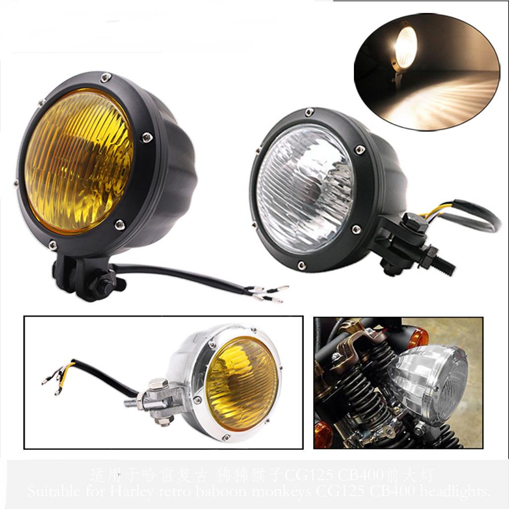 Motorcycle 12V 55W Headlight for Honda Chopper Cafe Racer Chrome Amber Lens