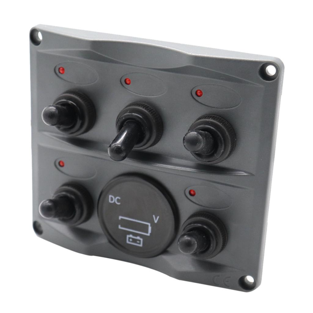 Marine 5 Gang + Battery Gauge Toggle Switch Panel Digital LED Back Light