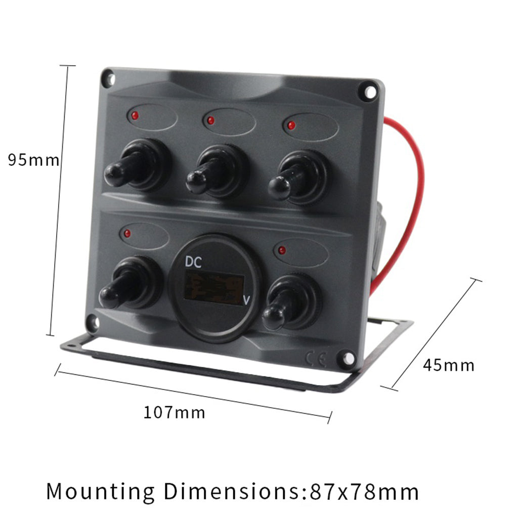 Marine 5 Gang + Battery Gauge Toggle Switch Panel Digital LED Back Light