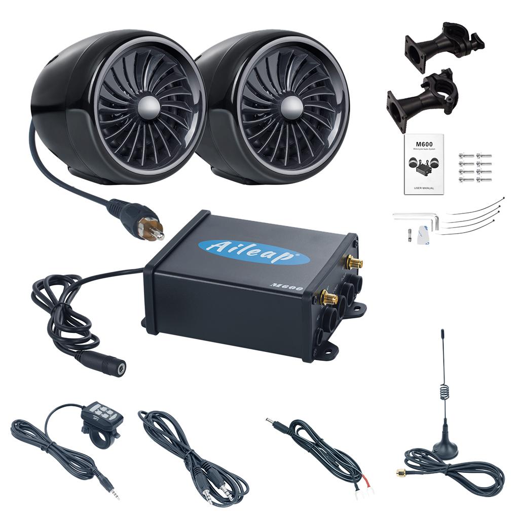 600W Motorcycle Amplifier Bluetooth Stereo Speakers Audio FM System Black