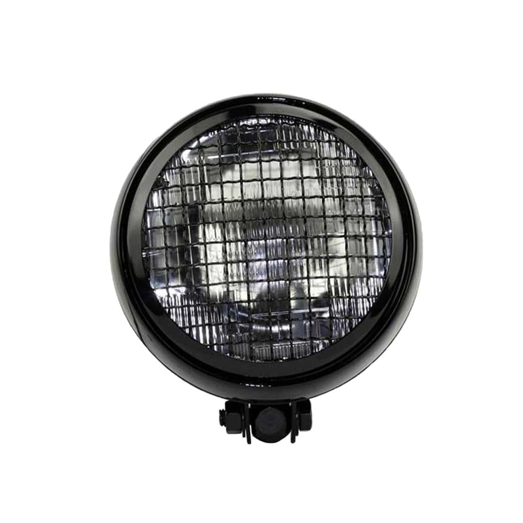 6" 12V Retro Grill Headlight Headlamp Black Shell for Harley Black Clear