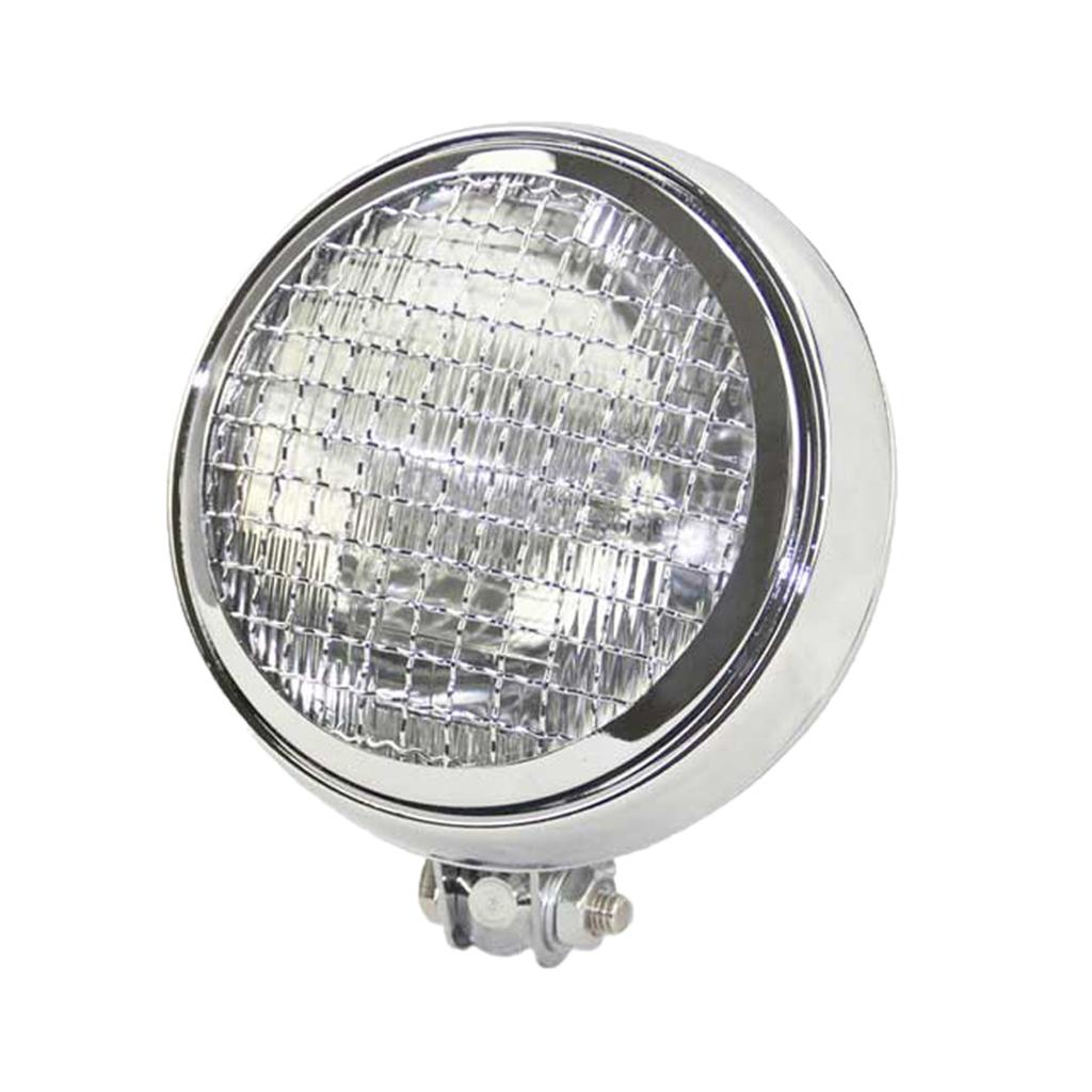 6" 12V Retro Grill Cover Headlight Headlamp for Harley Chrome Clear