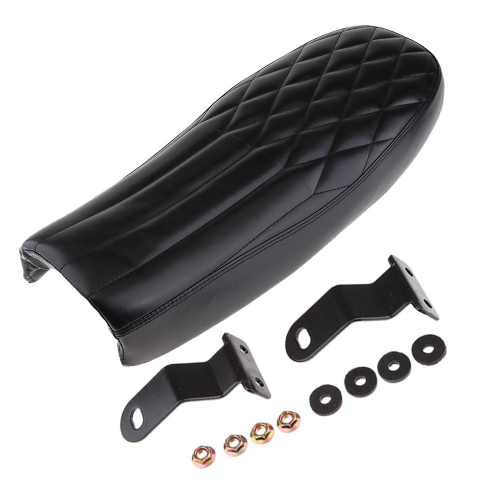 Motorcycle Vintage Cafe Racer Saddle Seat Stylish Rhombus and Line, Black Waterproof Artificial Leather