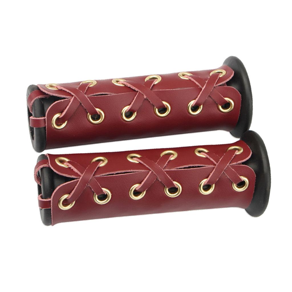 22mm 7/8" Leather Motorcycle Hand Grip Throttle Covers Wraps Red