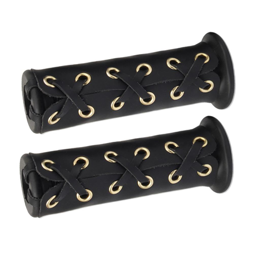 22mm 7/8" Leather Motorcycle Hand Grip Throttle Covers Wraps Black