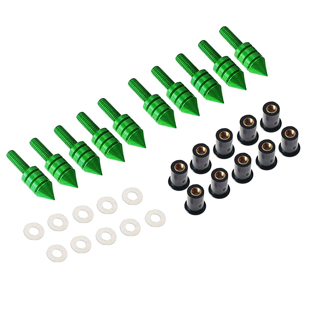 10 x Universal Windscreen Windshield Spike Bolts M5 Screw Well Nuts Green