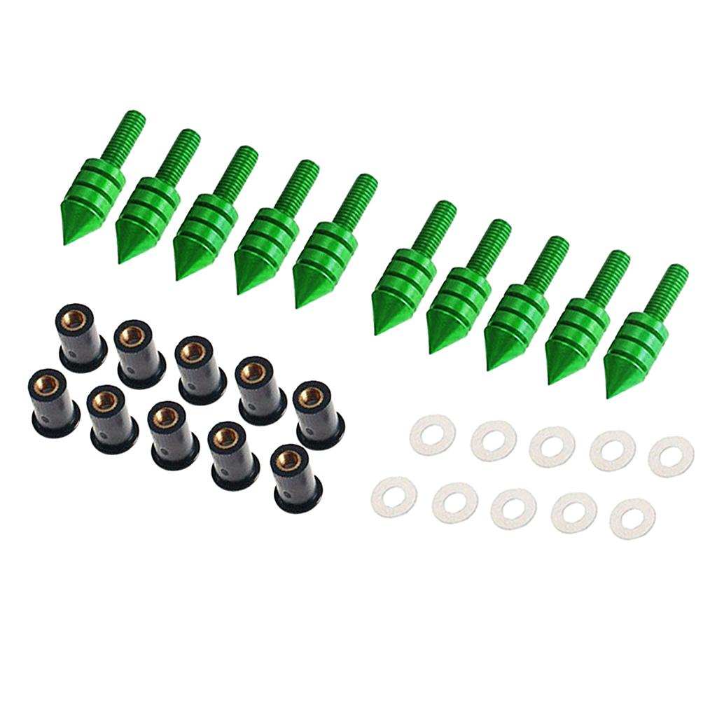 10 x Universal Windscreen Windshield Spike Bolts M5 Screw Well Nuts Green