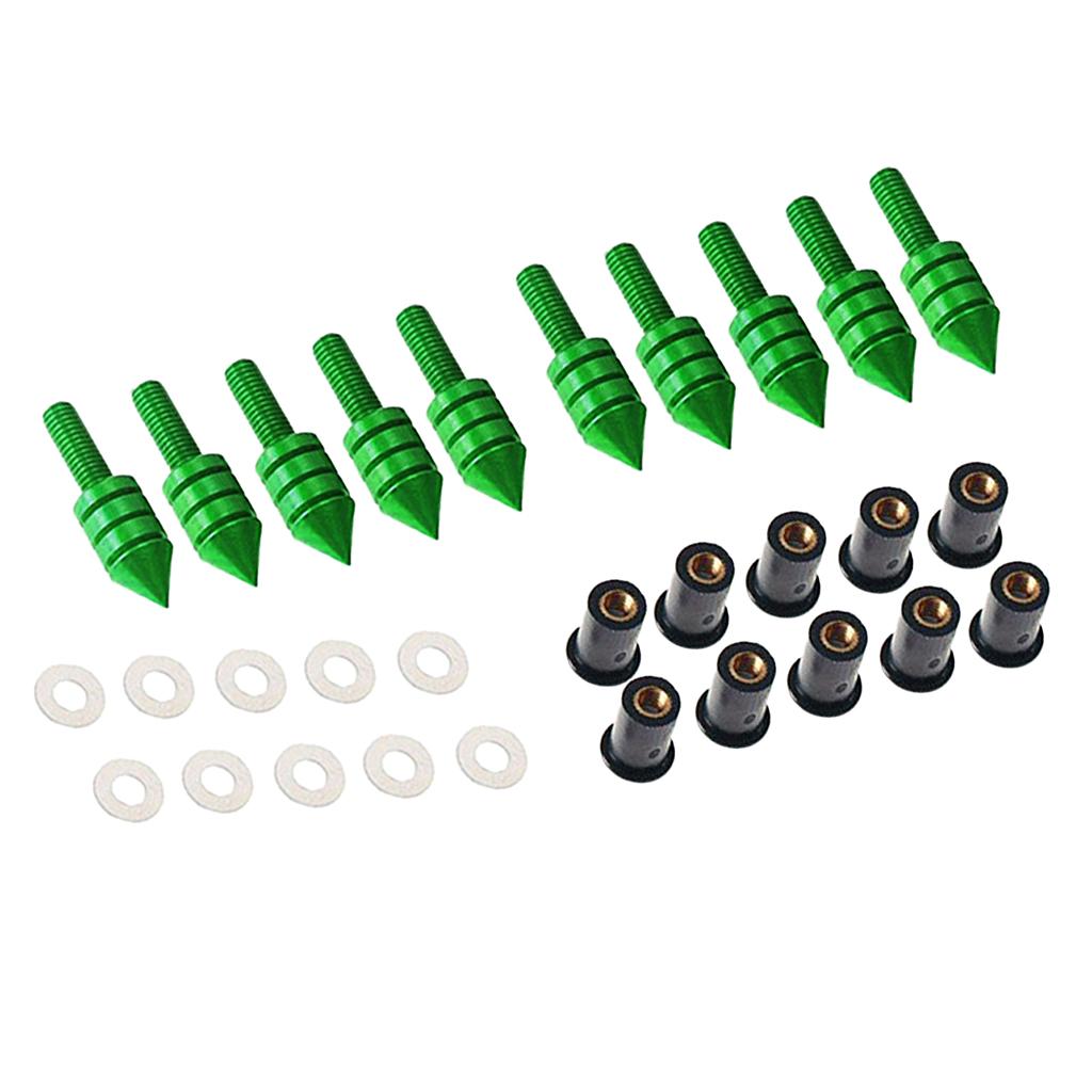 10 x Universal Windscreen Windshield Spike Bolts M5 Screw Well Nuts Green