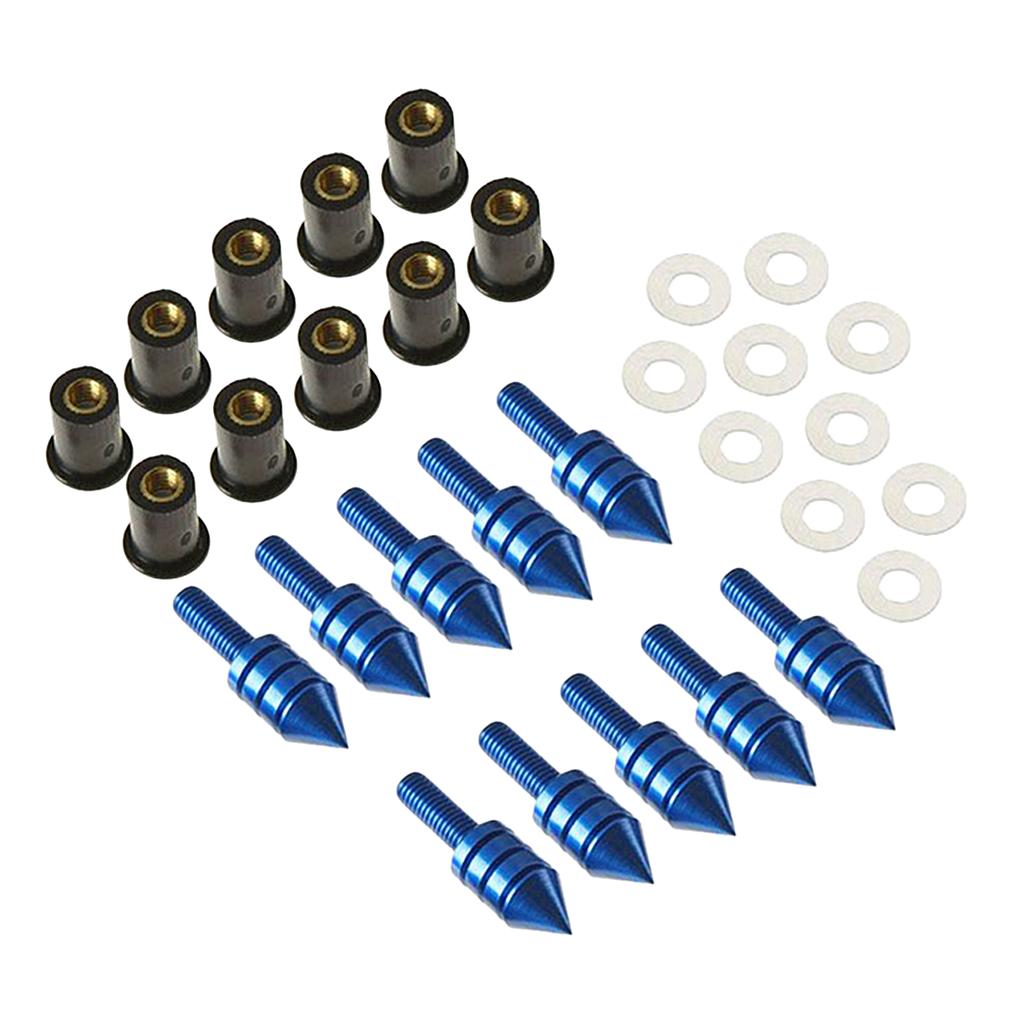 10 x Universal Windscreen Windshield Spike Bolts M5 Screw Well Nuts Blue