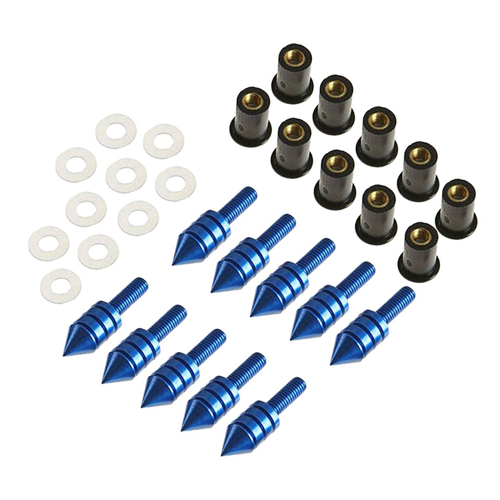 10 x Universal Windscreen Windshield Spike Bolts M5 Screw Well Nuts Blue