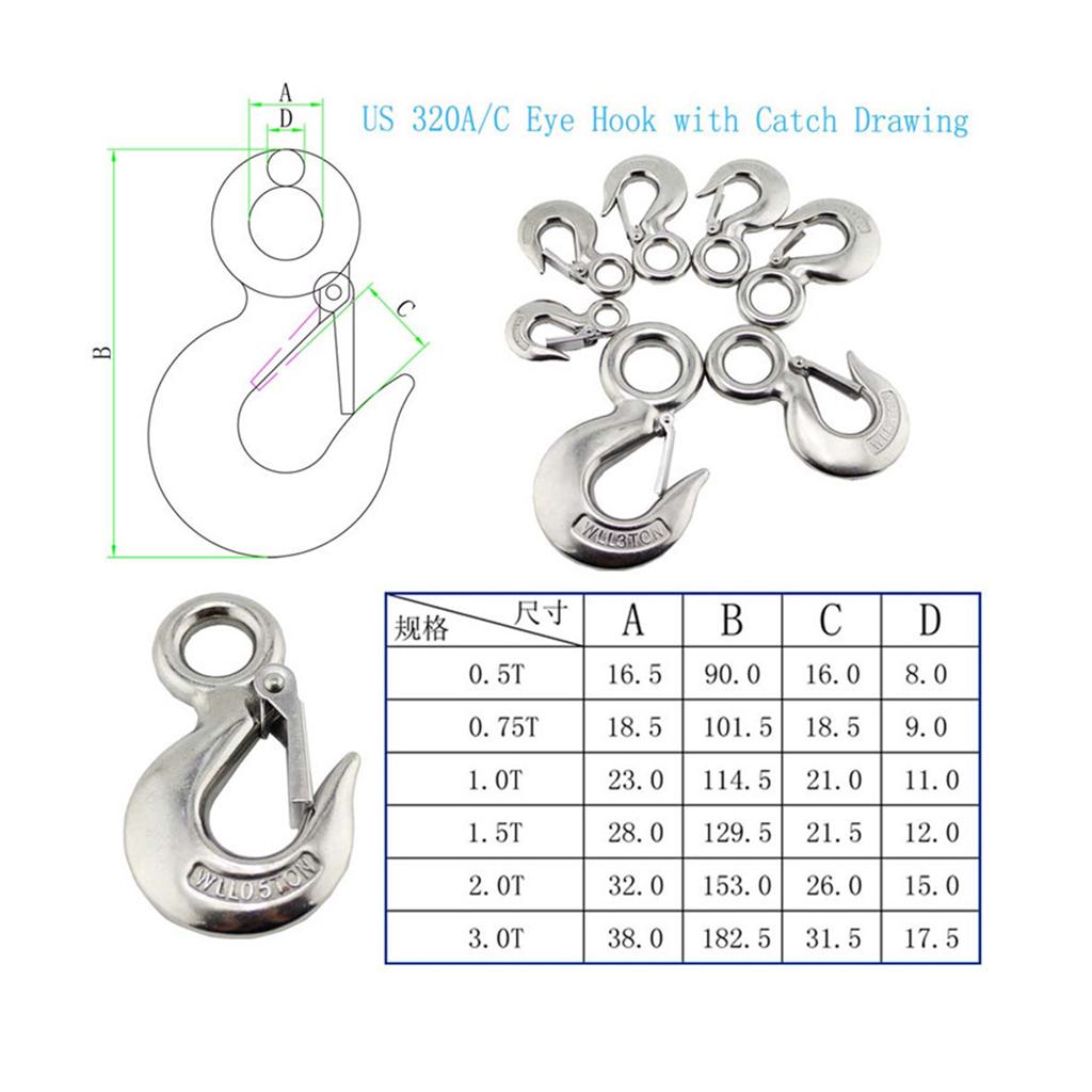 Stainless Steel Clevis Safety Latch Hook Latch for Winch Cable UTV/ATV 1.5T