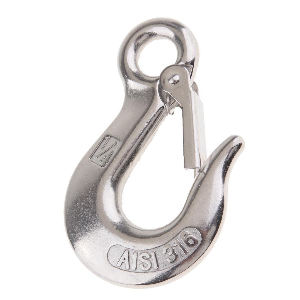 1/4 Stainless Steel Eye Hook Clevis Safety Latch for Winch Cable UTV/ATV"