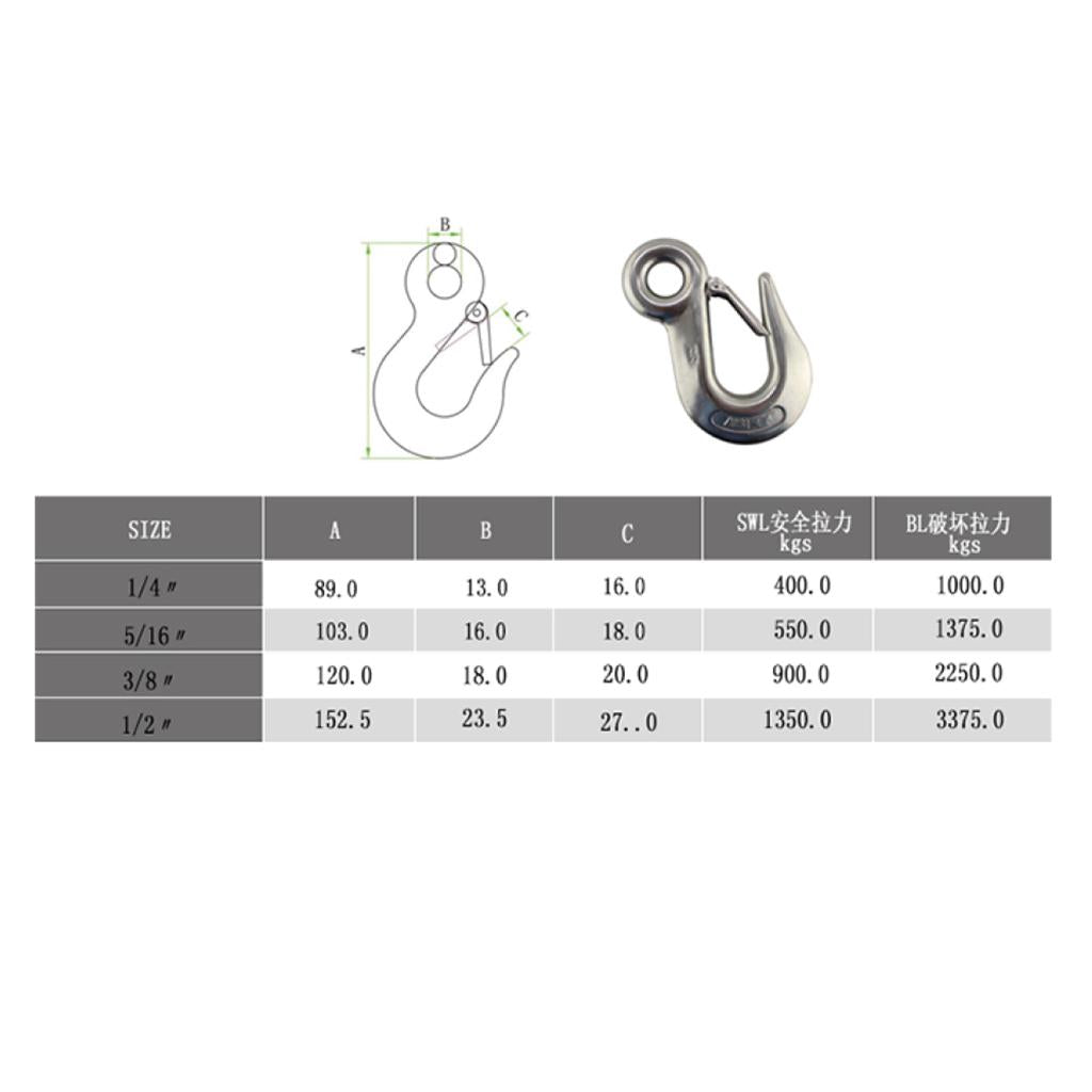 1/4 Stainless Steel Eye Hook Clevis Safety Latch for Winch Cable UTV/ATV"