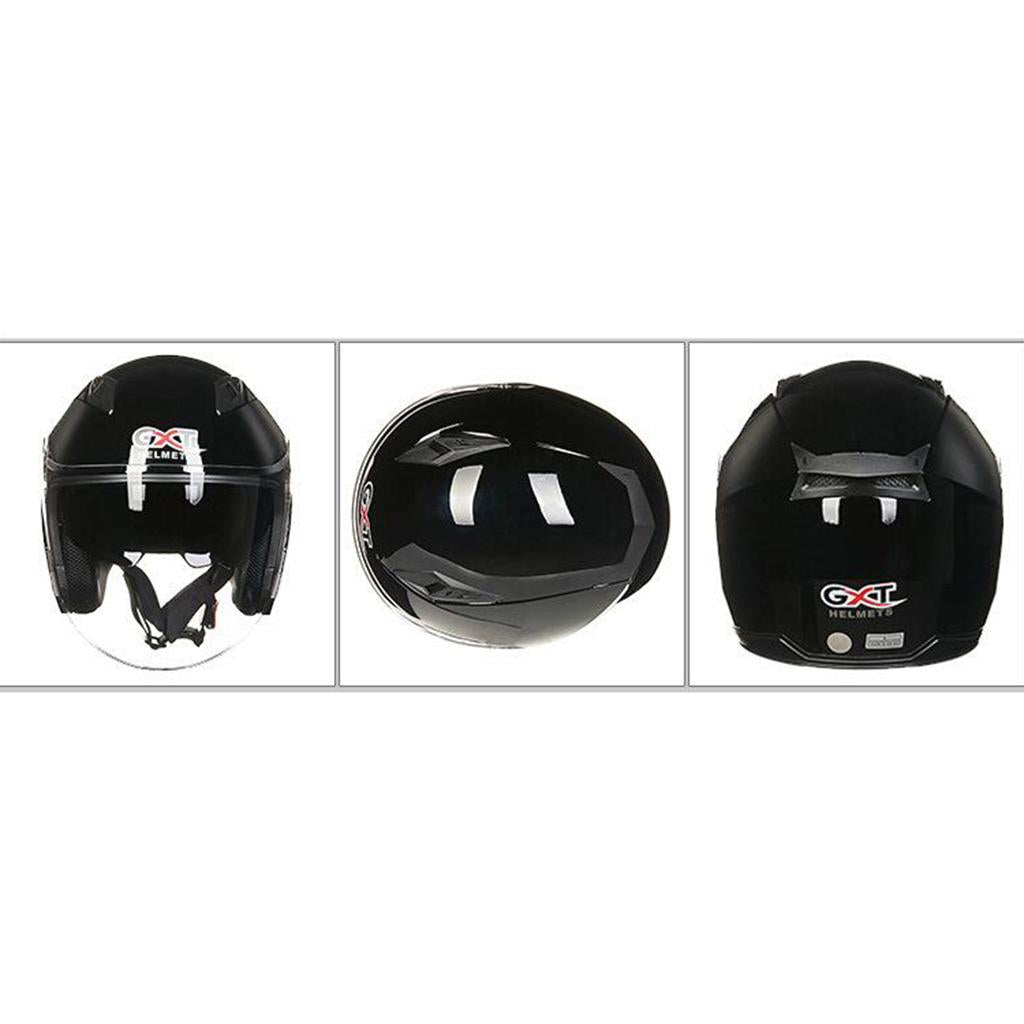 Motorbike Helmet Half Face Daul Visor Helmet UV Protection   Bright Black L