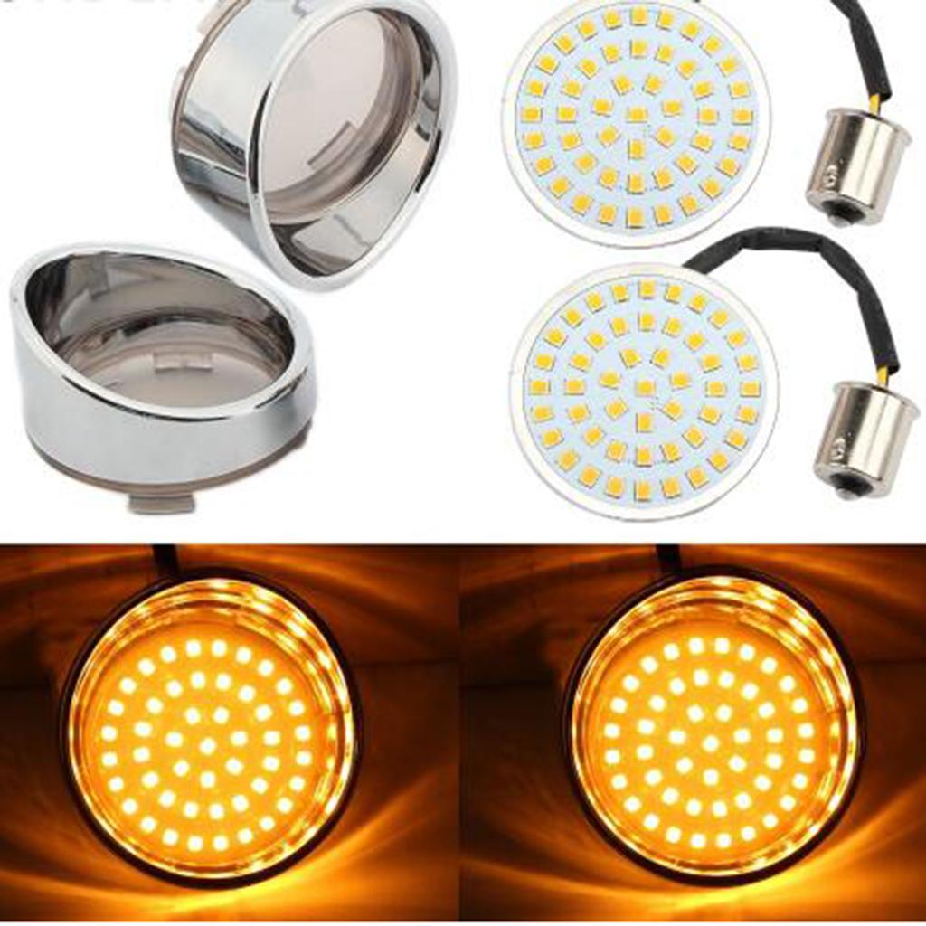 1 Pair Motorcycle White/Amber LED Turn Signal Insert Smoke Cover for Harley 