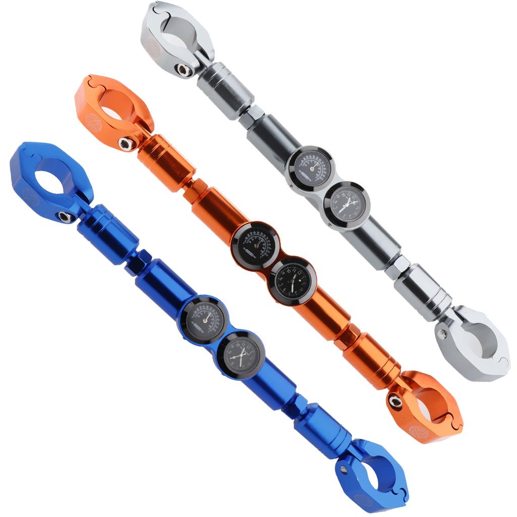 22mm Motorbike Balance Cross Bar with Clock Watch & Thermometer Gauge Gray