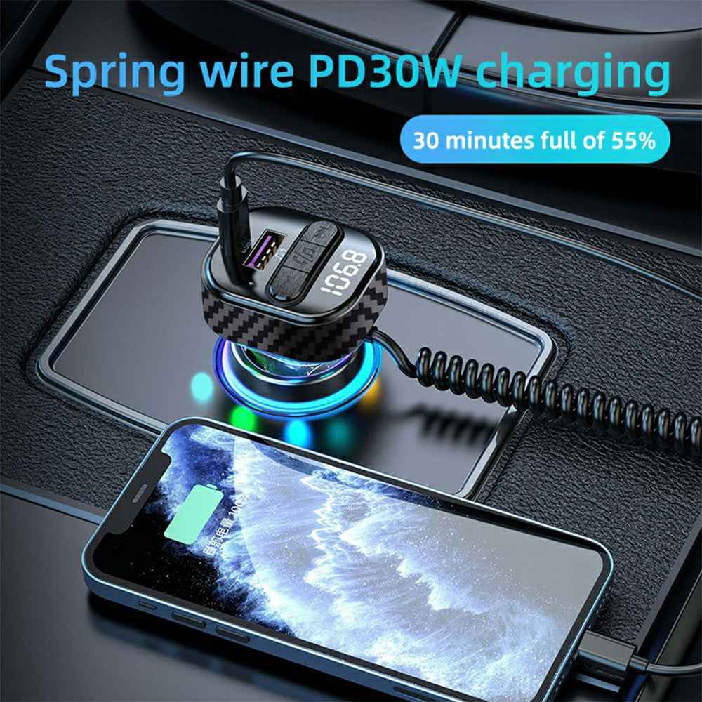 C52 Bluetooth-compatible Car MP3 Player FM Transmitter Type-C + QC3.0 USB Car Charger with PD 30W Type-C Cable